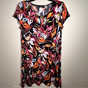 MSK Petite Large Black Orange Pink Floral Dress